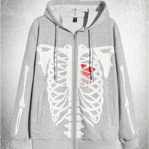 Grey Skeleton Heart Hoodie Unisex